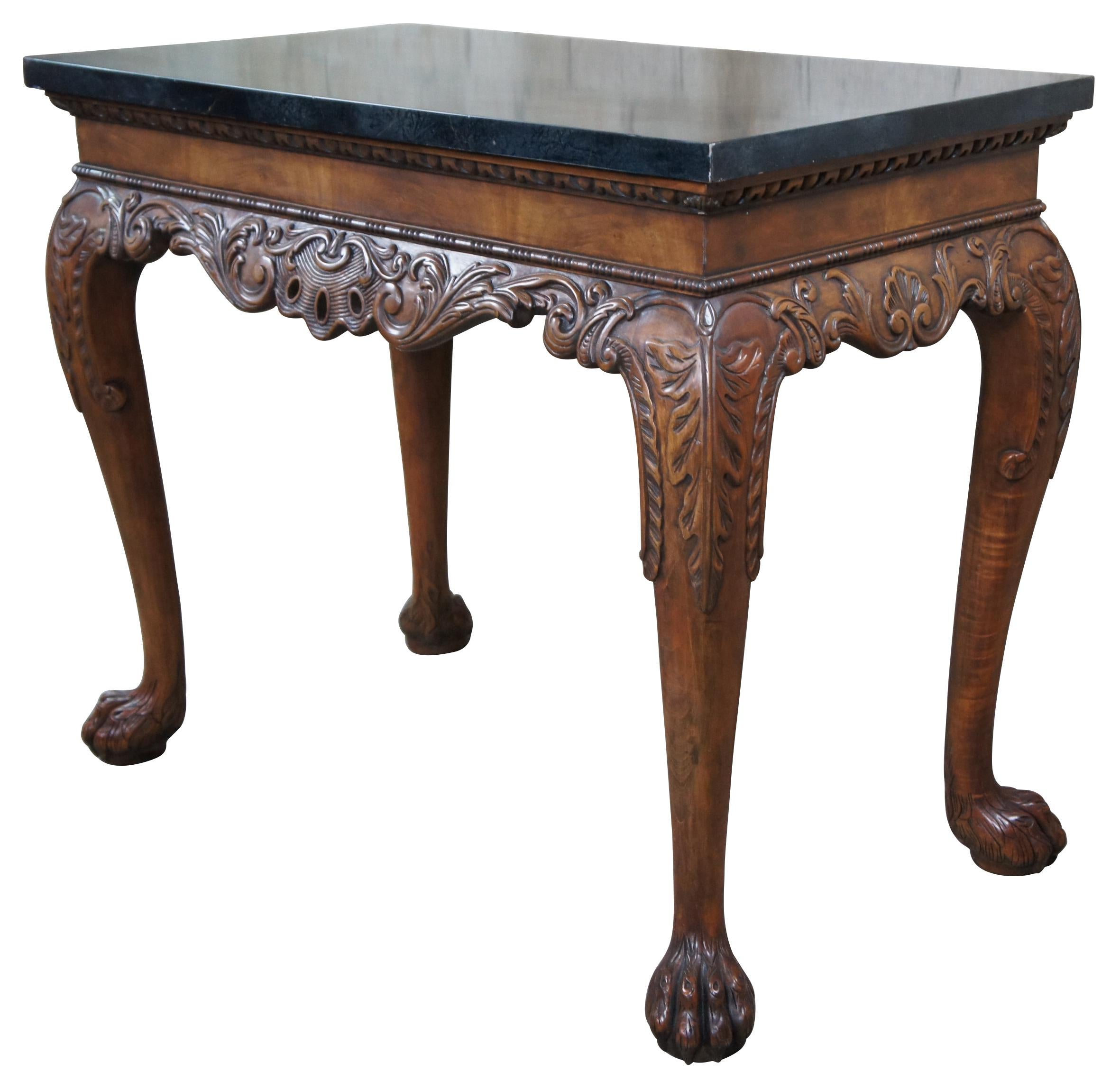 Baker Stately Home Chippendale Mahogany Faux Marble Console Server Dry Bar Table In Good Condition For Sale In Dayton, OH