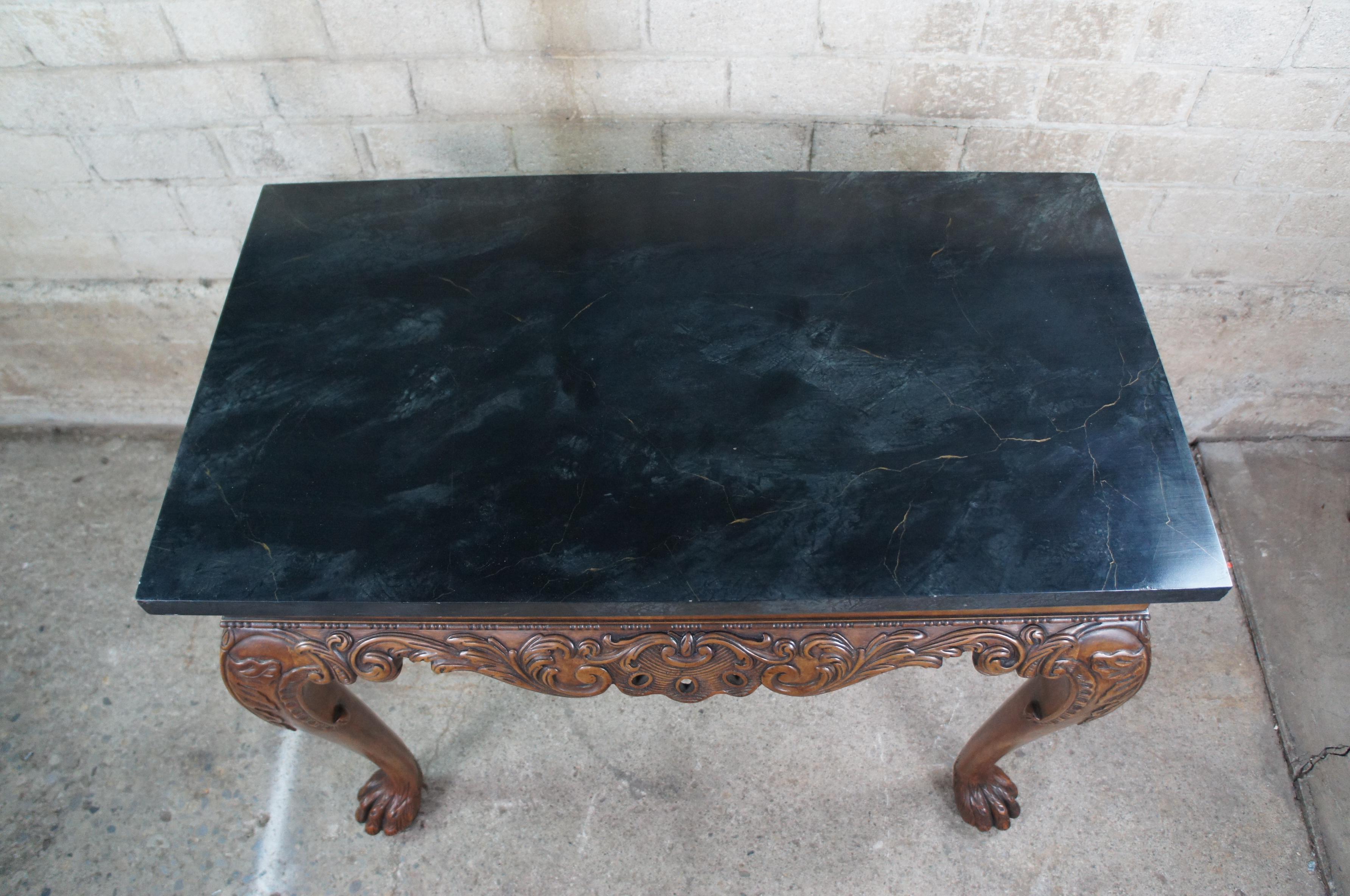 20th Century Baker Stately Home Chippendale Mahogany Faux Marble Console Server Dry Bar Table For Sale