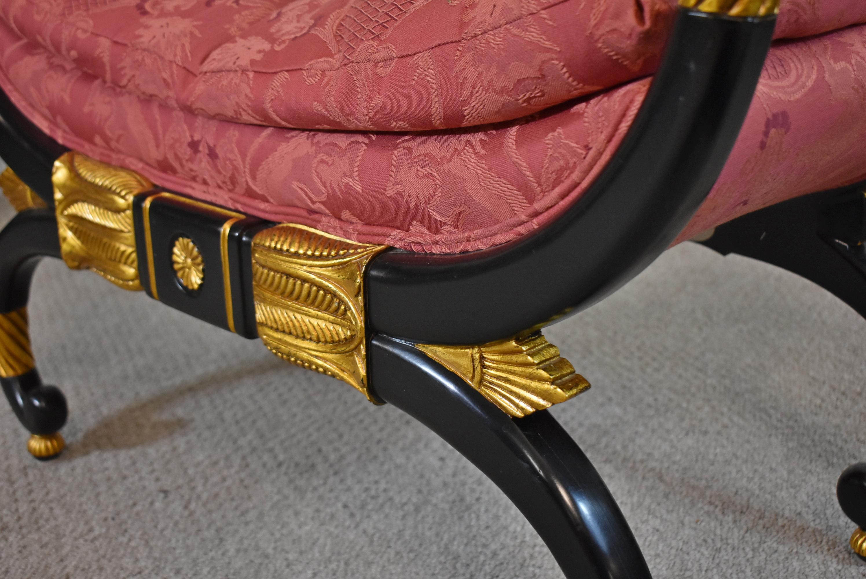 Regency Baker Stately Homes Collection Neoclassical Ebonized and Gold Bench For Sale