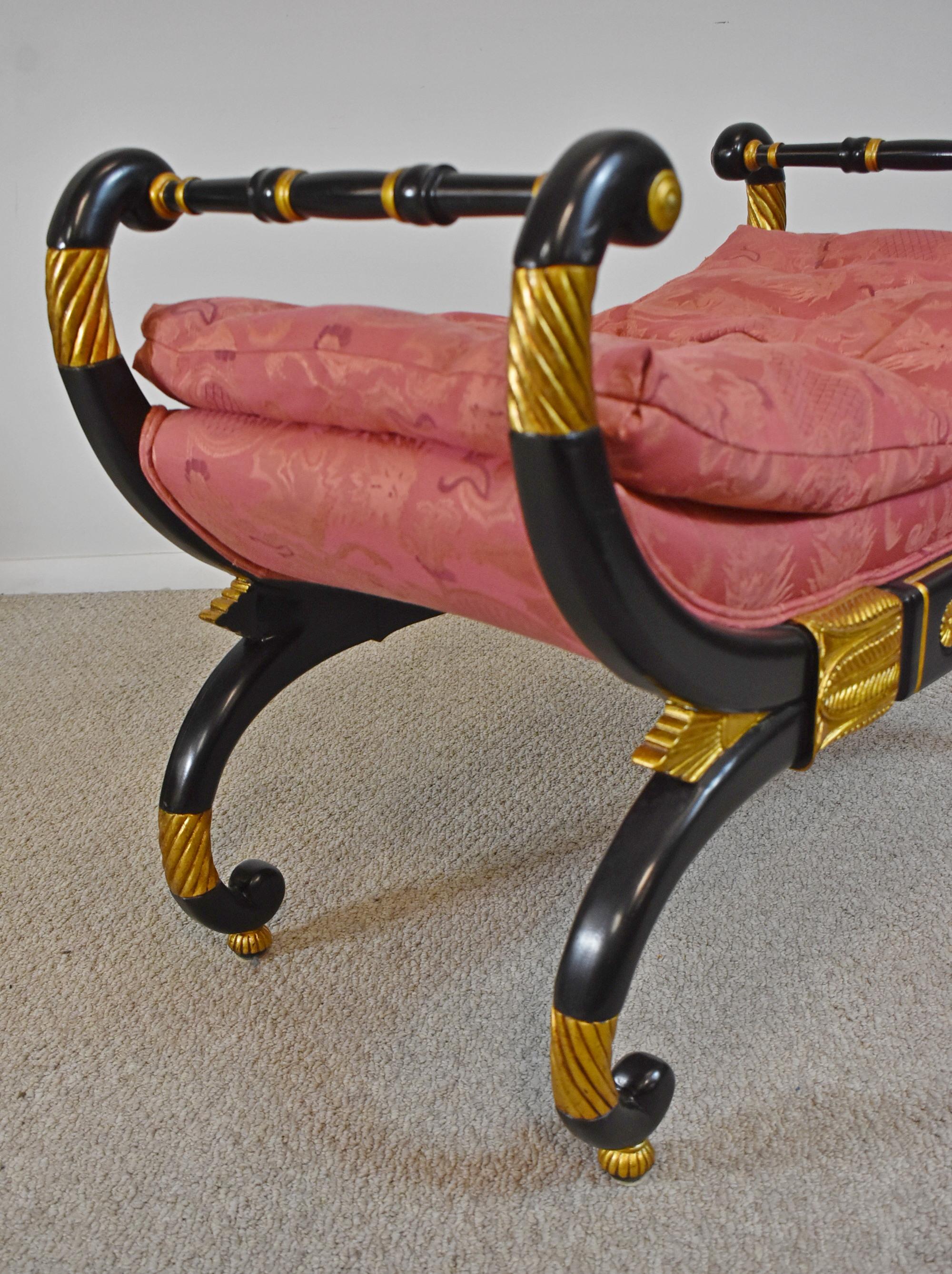 Baker Stately Homes Collection Neoclassical Ebonized and Gold Bench In Good Condition For Sale In Toledo, OH