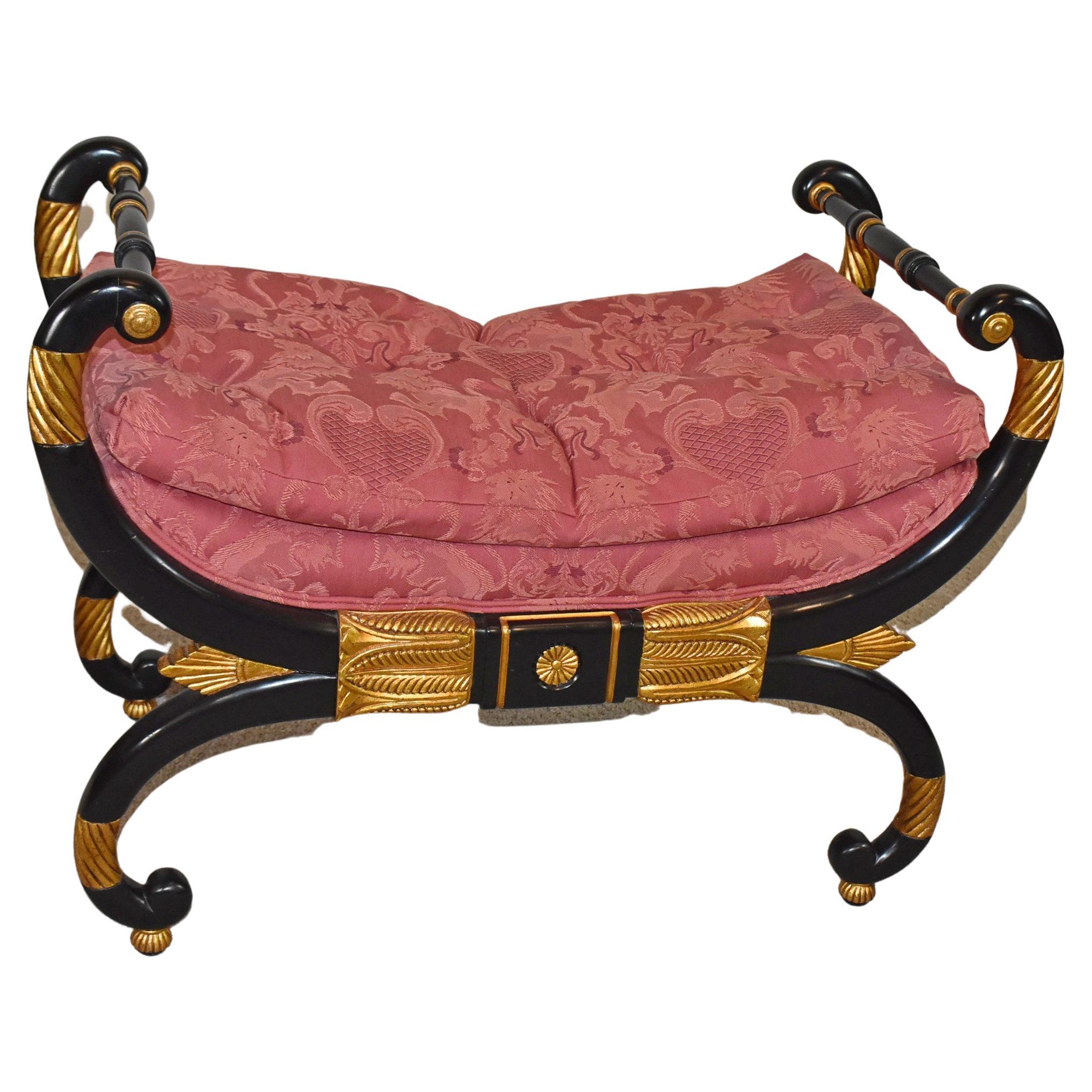Baker Stately Homes Collection Neoclassical Ebonized and Gold Bench