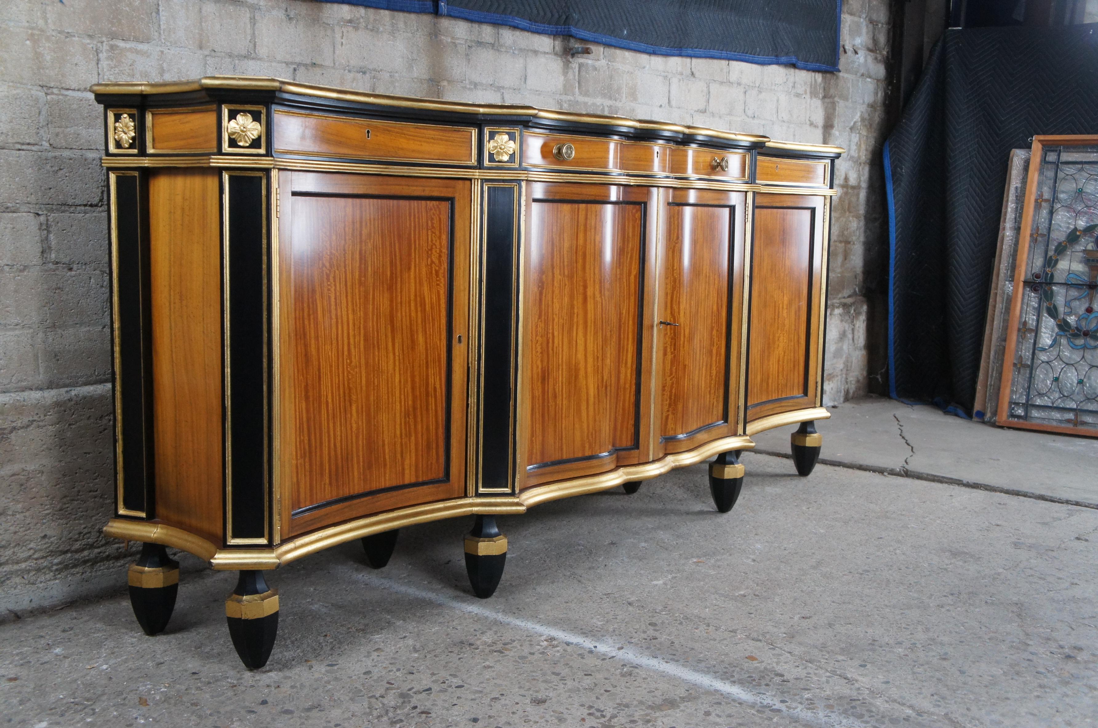 Baker Stately Homes English Regency Serpentine Satinwood Ebony Sideboard Console In Good Condition In Dayton, OH