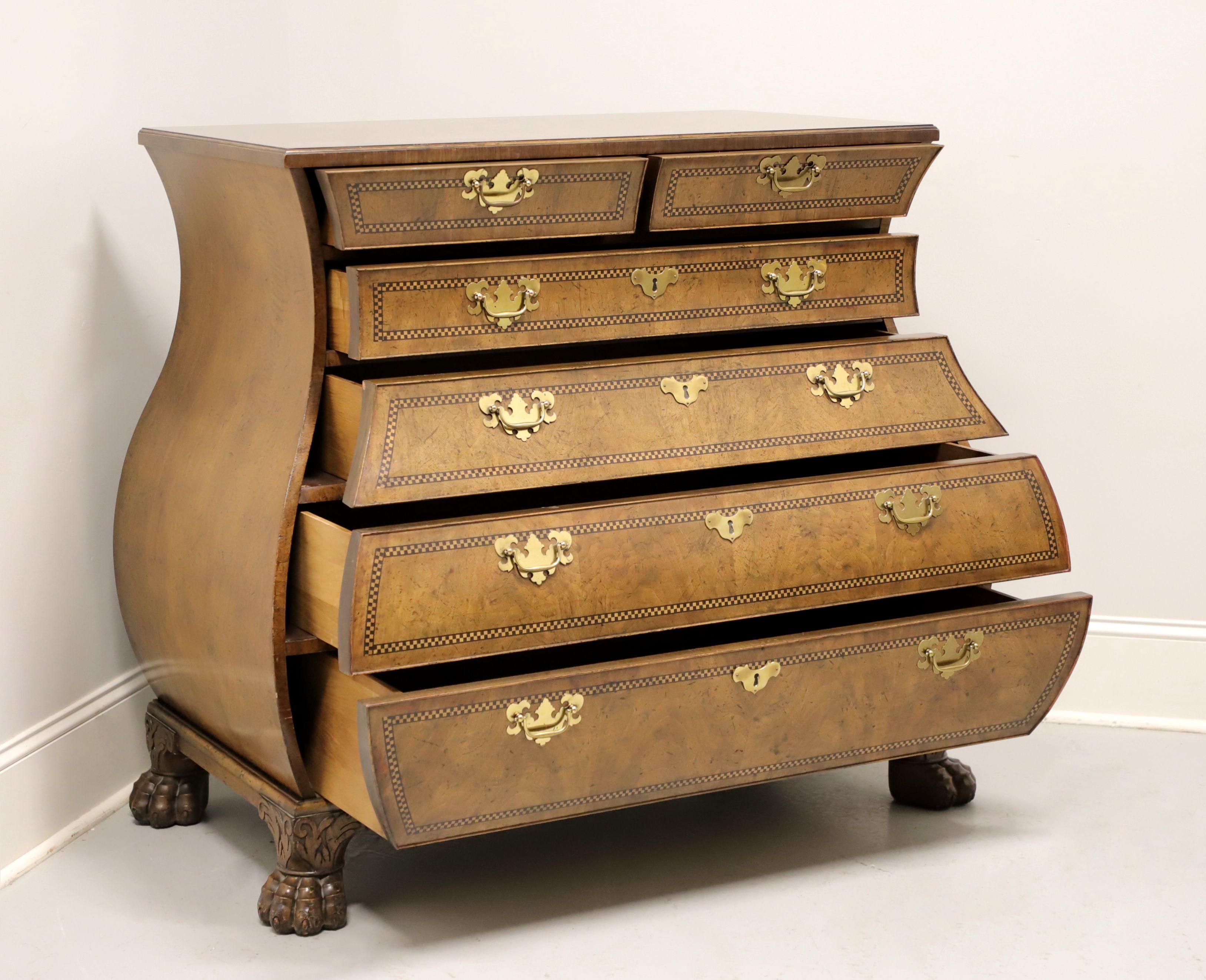 Brass BAKER Stately Homes George II Inlaid Walnut Bombe Commode Chest For Sale