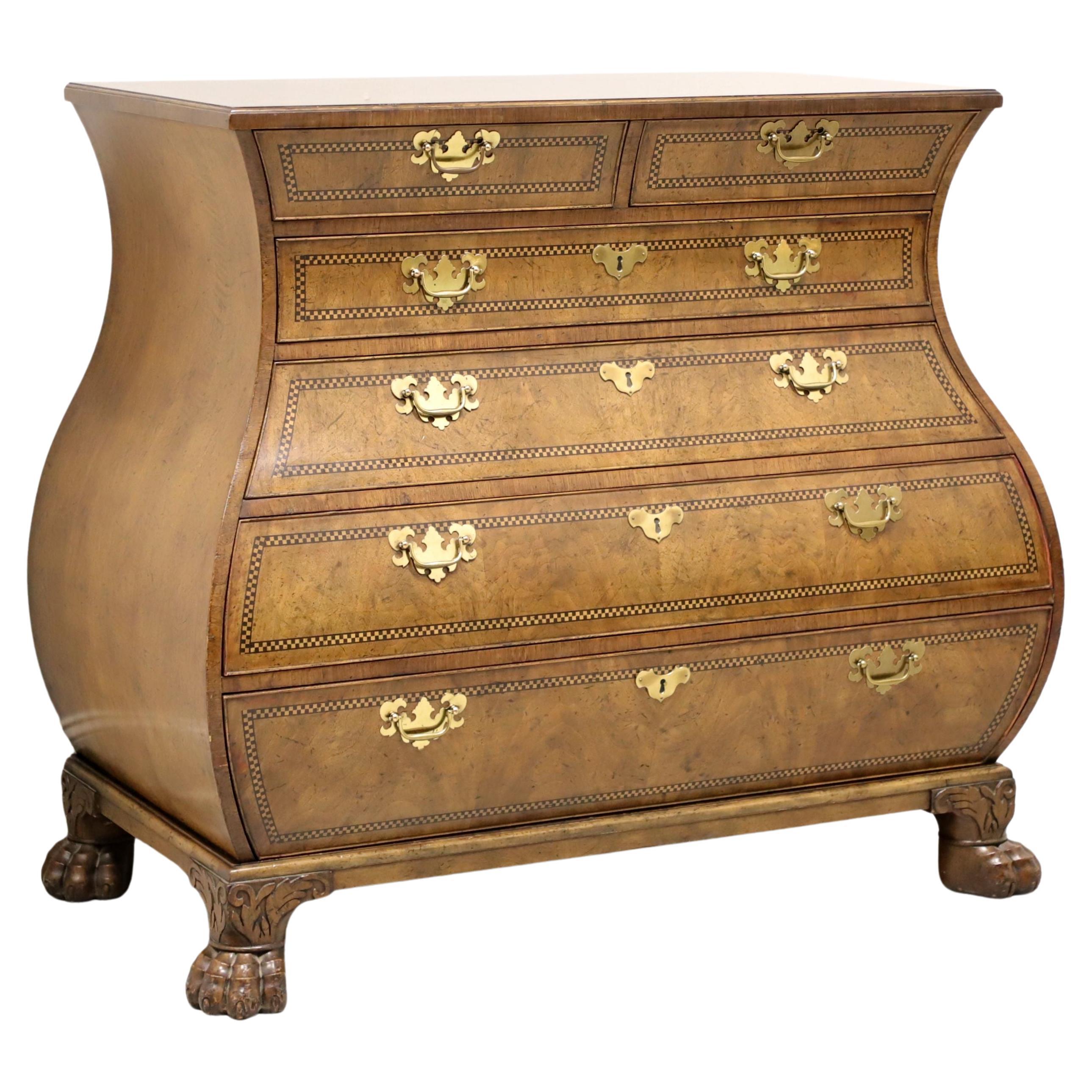 BAKER Stately Homes George II Inlaid Walnut Bombe Commode Chest For Sale