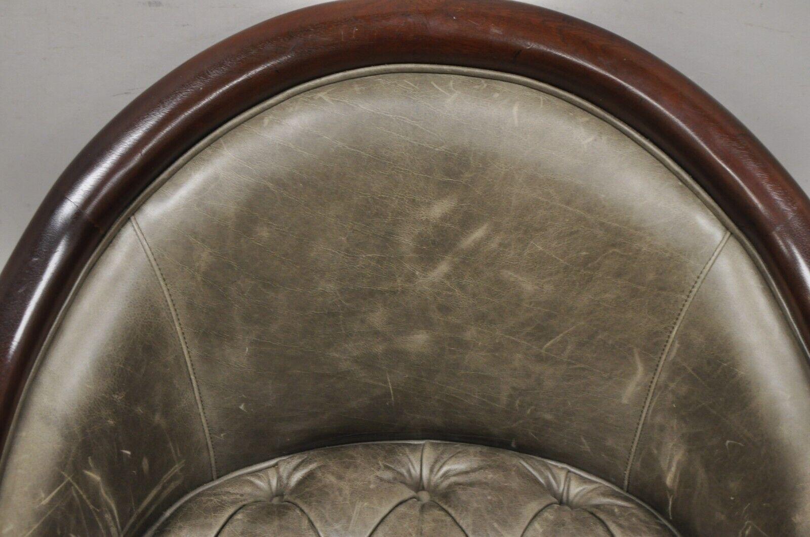 20th Century Baker Stately Homes Grey Leather Lions Head Pull Up Tub Chair Club Chair For Sale
