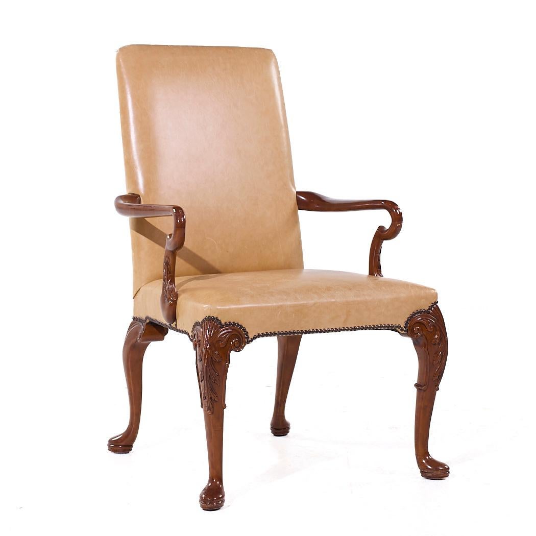 Baker Stately Homes Queen Anne Walnut Leather/Upholstery Dining Chairs - Set 8 For Sale 6