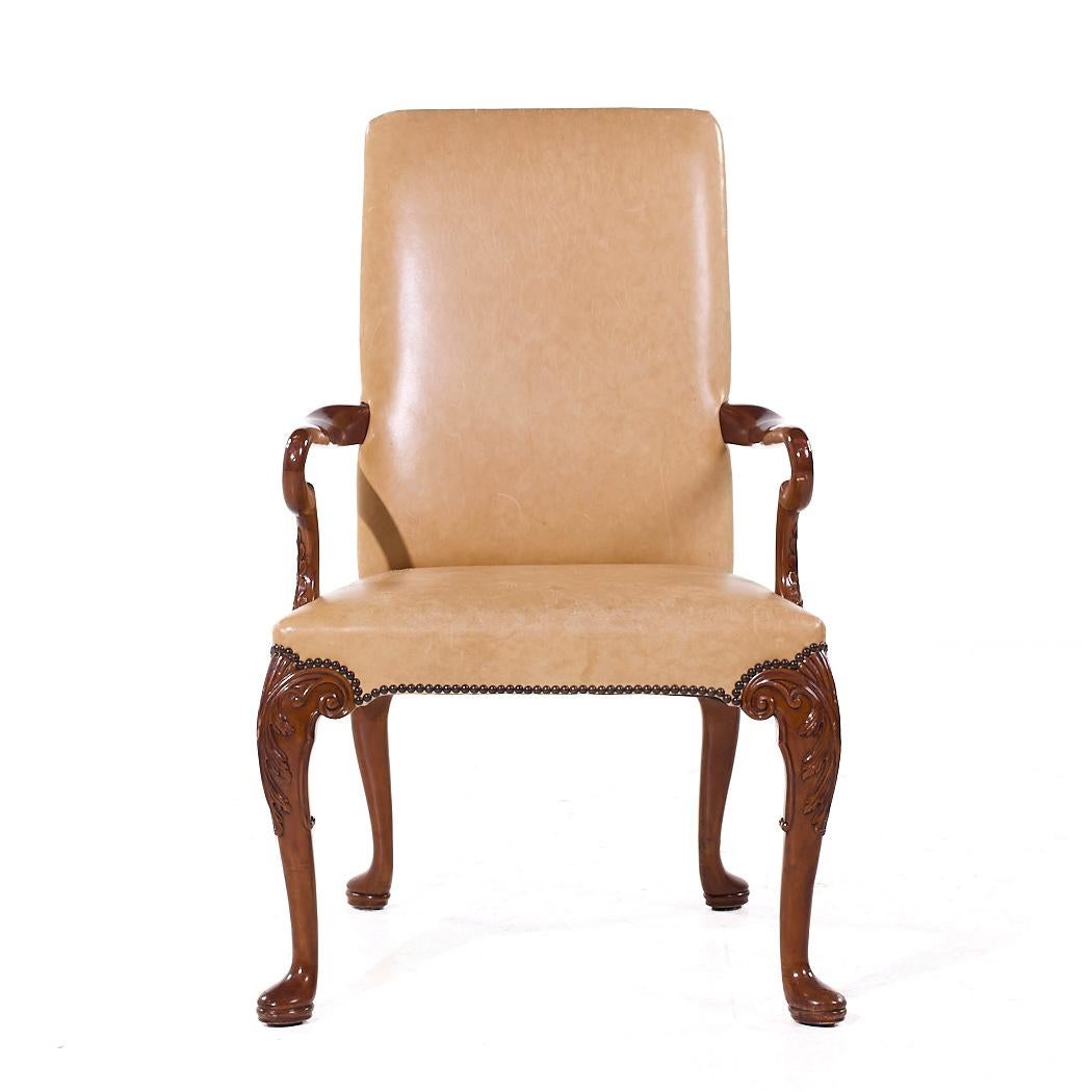 Baker Stately Homes Queen Anne Walnut Leather/Upholstery Dining Chairs - Set 8 For Sale 7