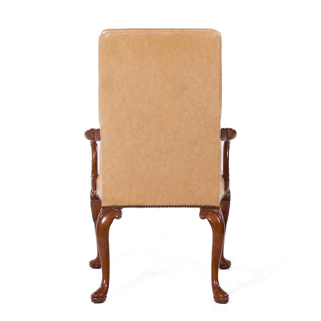 Baker Stately Homes Queen Anne Walnut Leather/Upholstery Dining Chairs - Set 8 For Sale 10