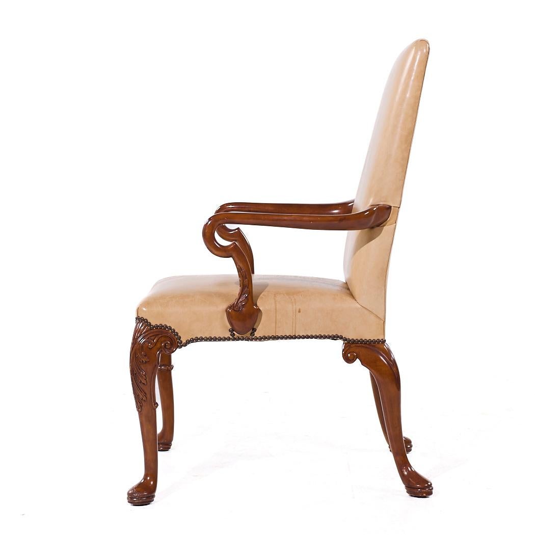 Baker Stately Homes Queen Anne Walnut Leather/Upholstery Dining Chairs - Set 8 For Sale 11