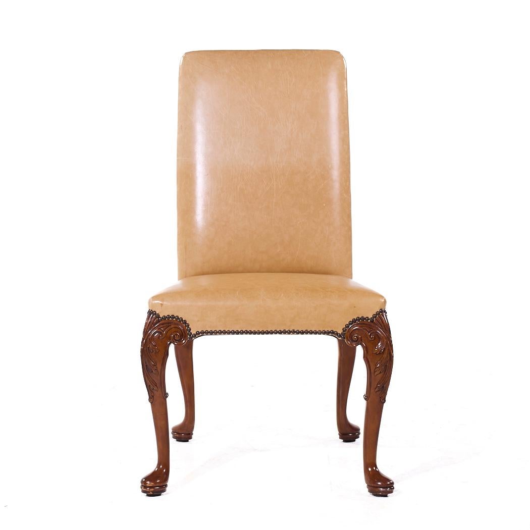 Baker Stately Homes Queen Anne Walnut Leather/Upholstery Dining Chairs - Set 8 For Sale 14