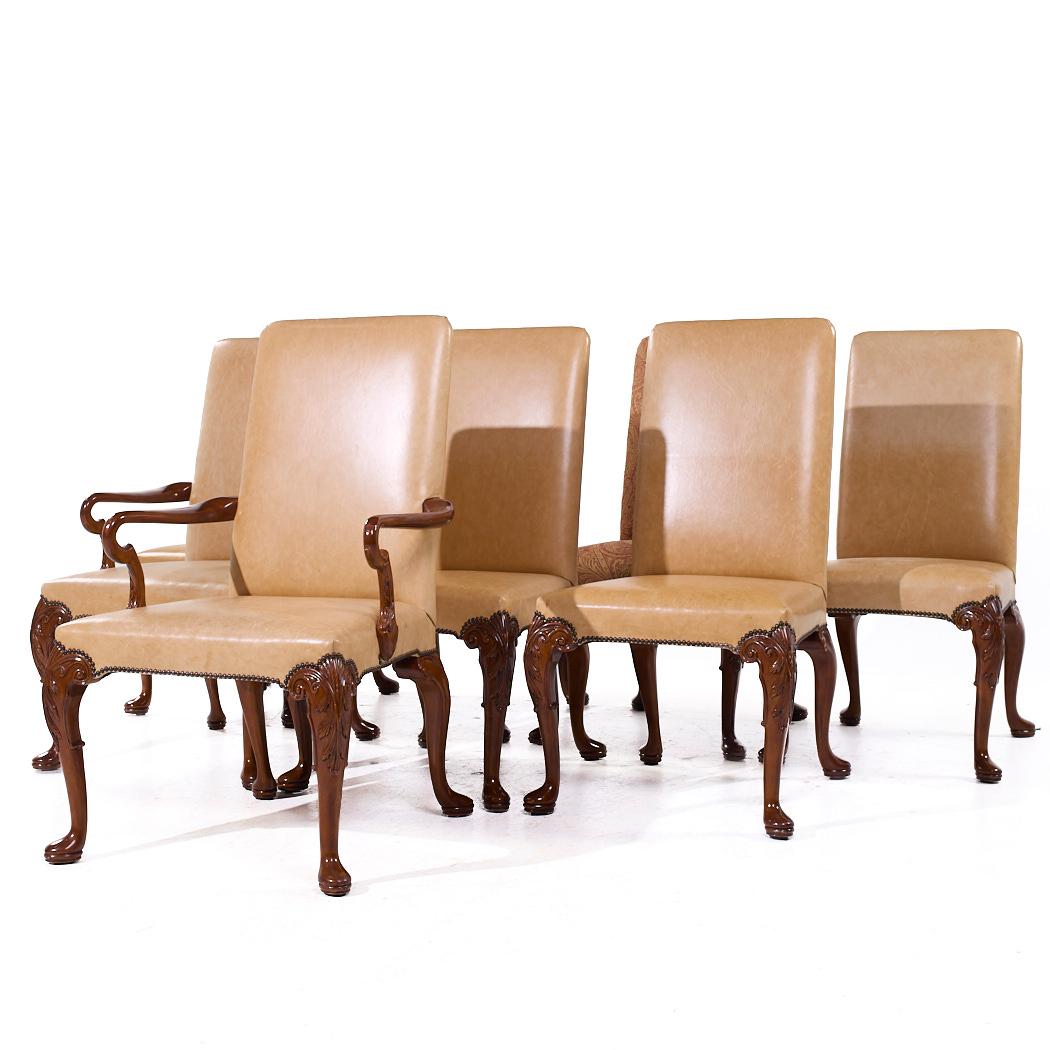 American Baker Stately Homes Queen Anne Walnut Leather/Upholstery Dining Chairs - Set 8 For Sale