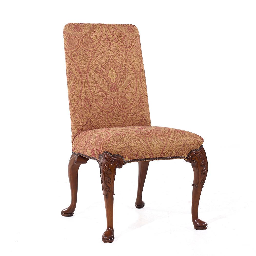 Baker Stately Homes Queen Anne Walnut Leather/Upholstery Dining Chairs - Set 8 In Good Condition For Sale In Countryside, IL