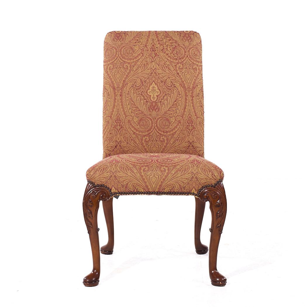 Contemporary Baker Stately Homes Queen Anne Walnut Leather/Upholstery Dining Chairs - Set 8 For Sale