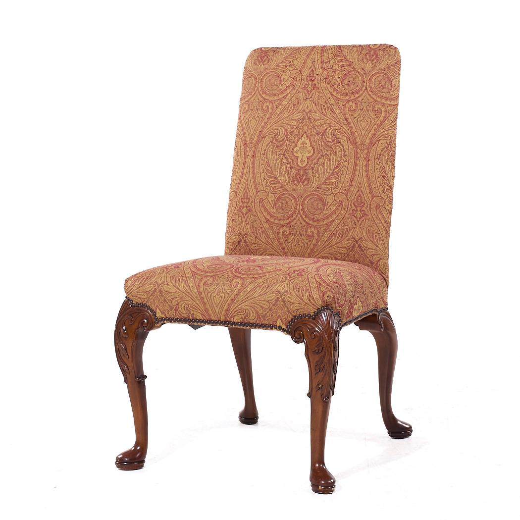 Baker Stately Homes Queen Anne Walnut Leather/Upholstery Dining Chairs - Set 8 For Sale 1
