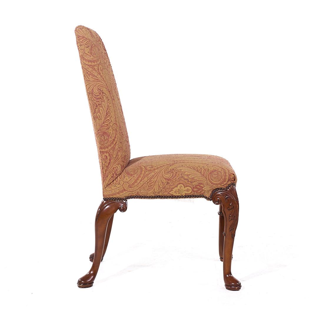 Baker Stately Homes Queen Anne Walnut Leather/Upholstery Dining Chairs - Set 8 For Sale 2