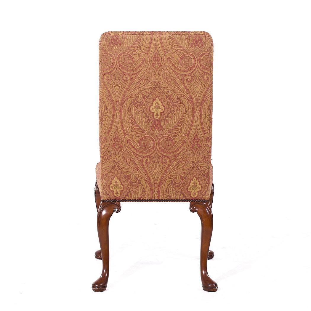 Baker Stately Homes Queen Anne Walnut Leather/Upholstery Dining Chairs - Set 8 For Sale 3