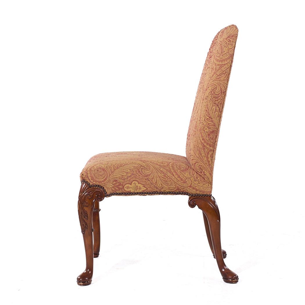 Baker Stately Homes Queen Anne Walnut Leather/Upholstery Dining Chairs - Set 8 For Sale 4