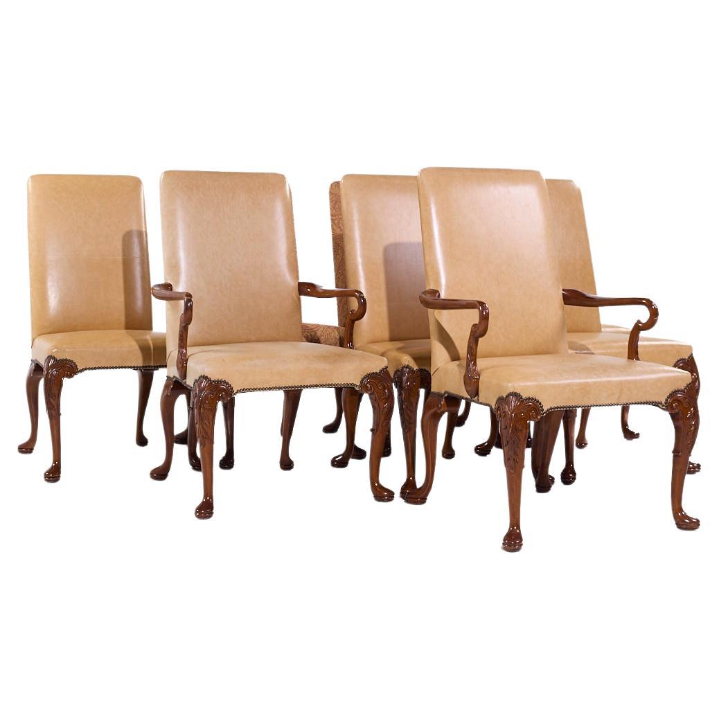 Baker Stately Homes Queen Anne Walnut Leather/Upholstery Dining Chairs - Set 8 For Sale