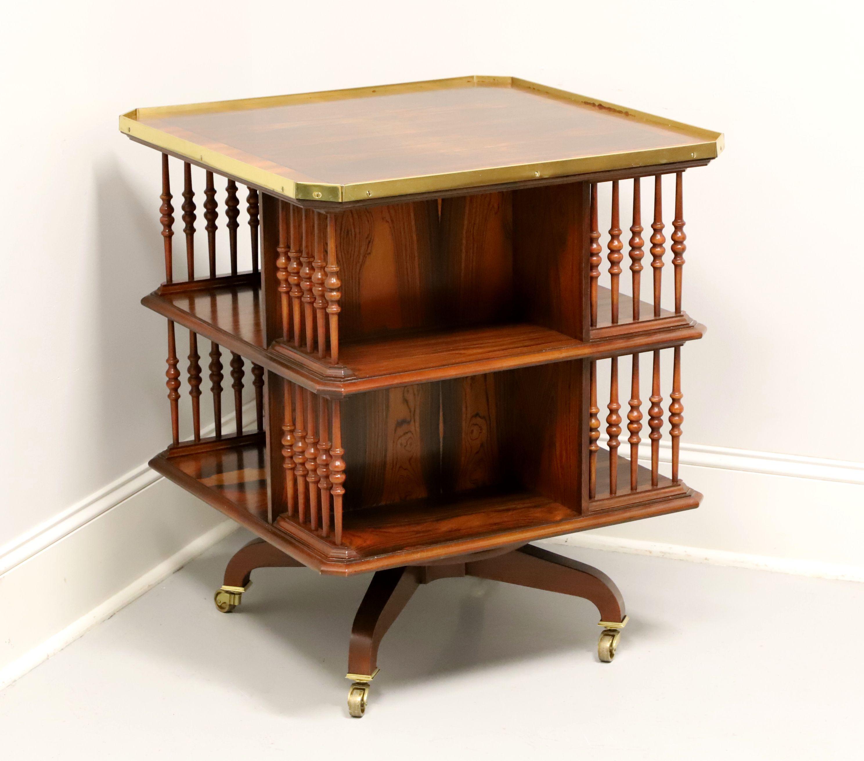 Brass BAKER Stately Homes Regency Rosewood Revolving Bookcase Side Table For Sale