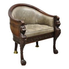 Baker Stately Homes Regency Style Grey Leather Lions Head Pull Up Tub Club Chair