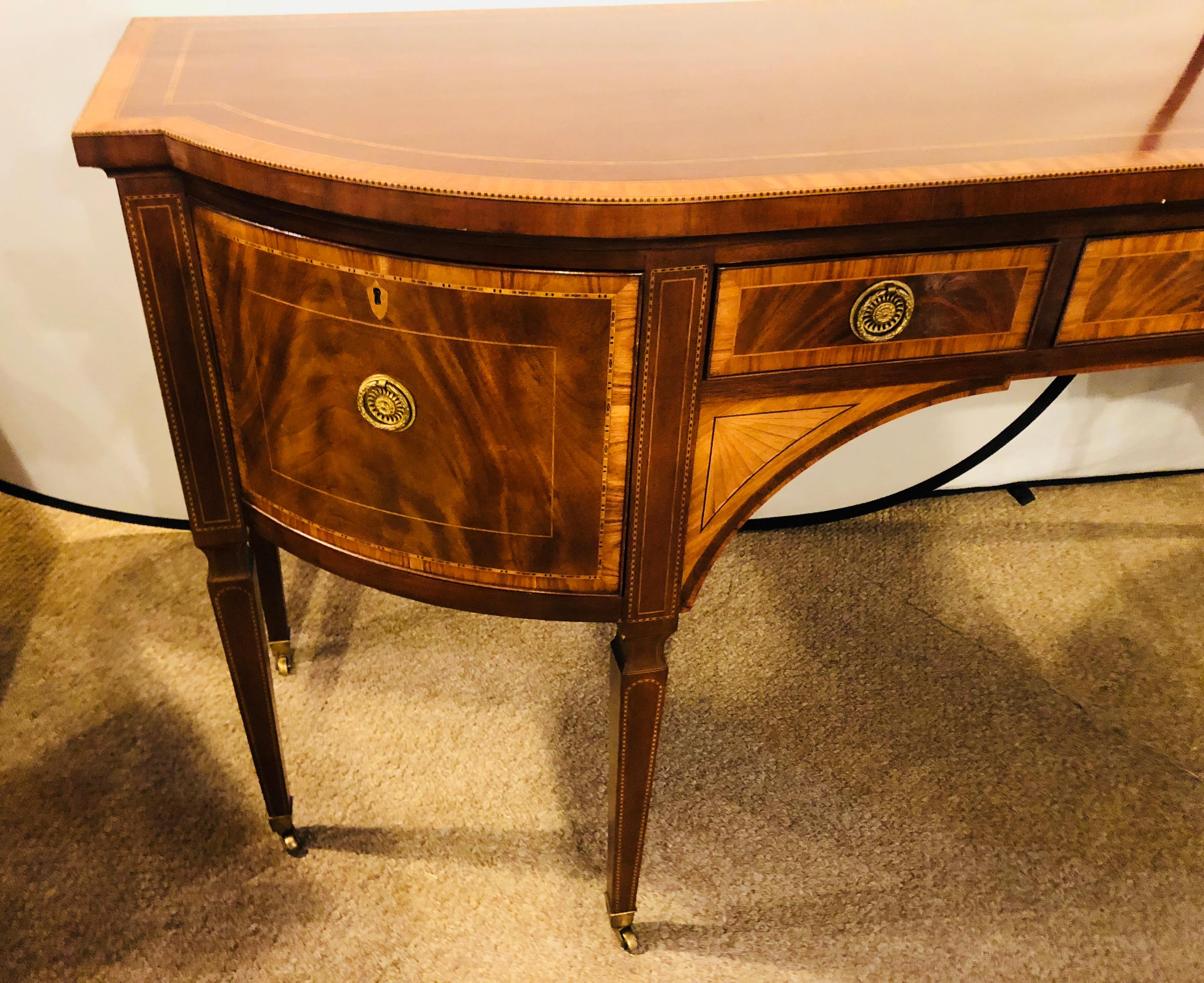 American Baker Stately Homes Sheraton Style Mahogany and Satinwood Inlaid Sideboard
