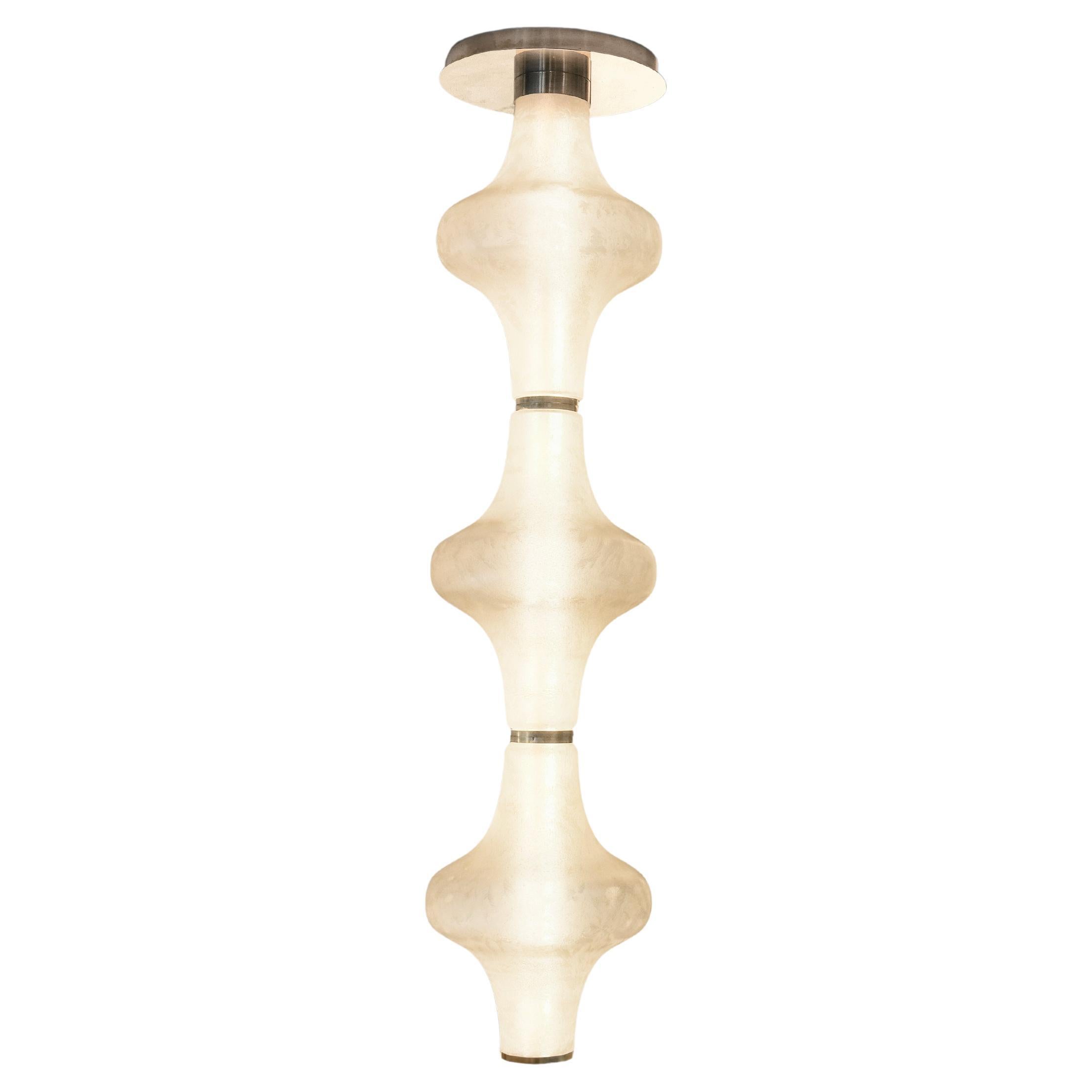 Baker Street Muse 3-lights Chandelier in Raw brass & Acid-Etched Murano Glass