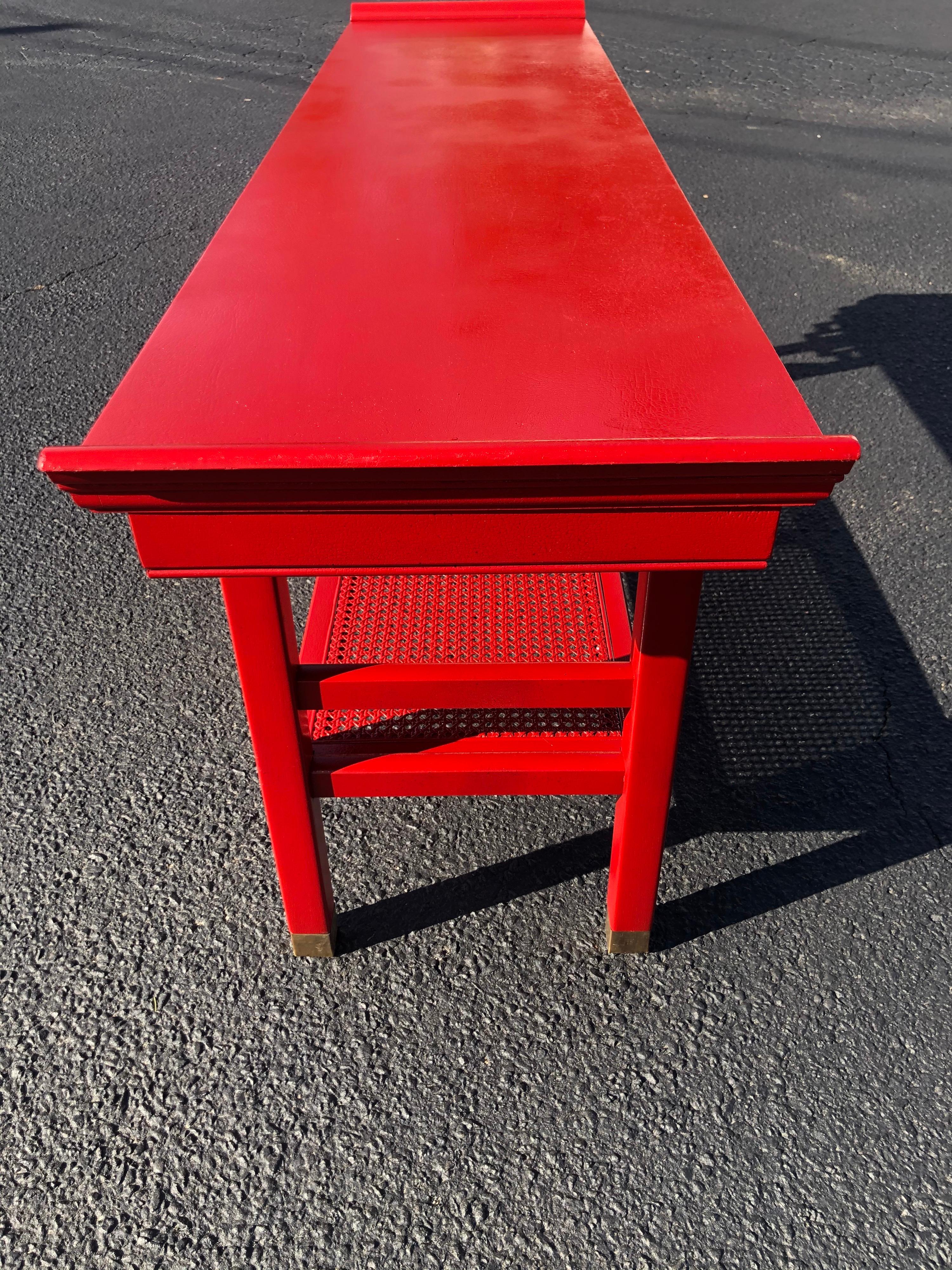 Baker Style Asian Two Tiered Console Table in Red 4