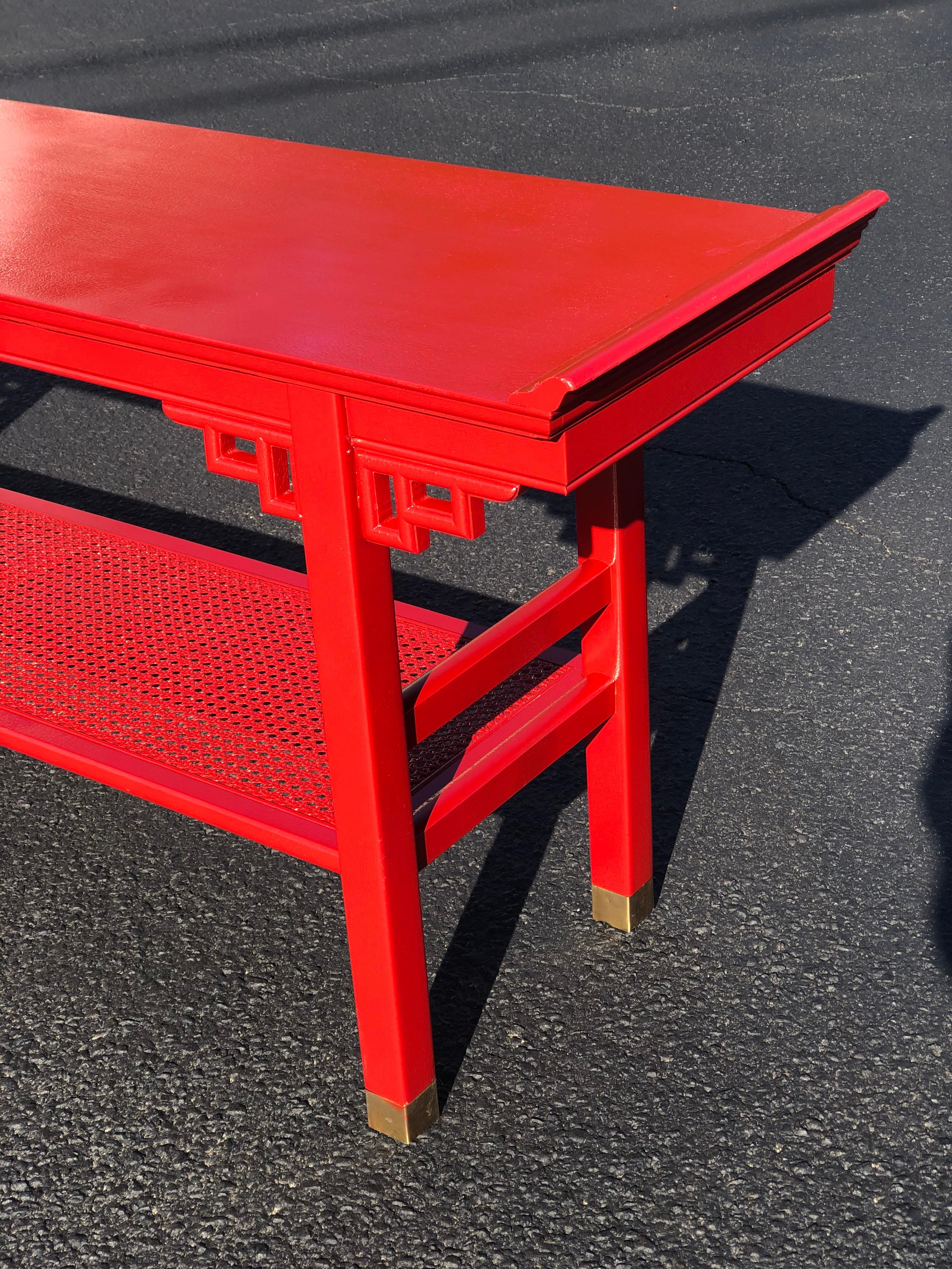 Baker Style Asian Two Tiered Console Table in Red 6