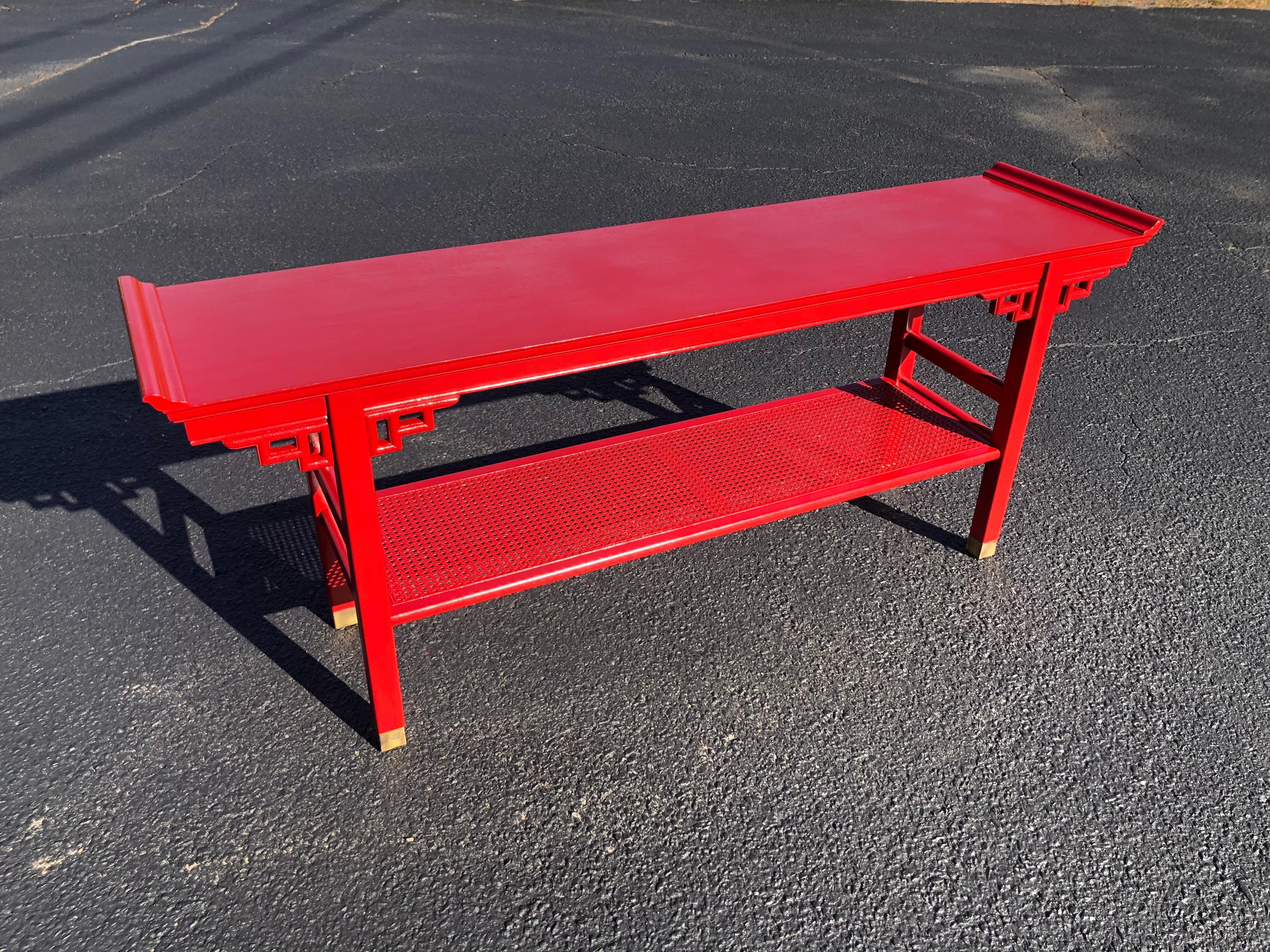 Baker Style Asian Two Tiered Console Table in Red 8