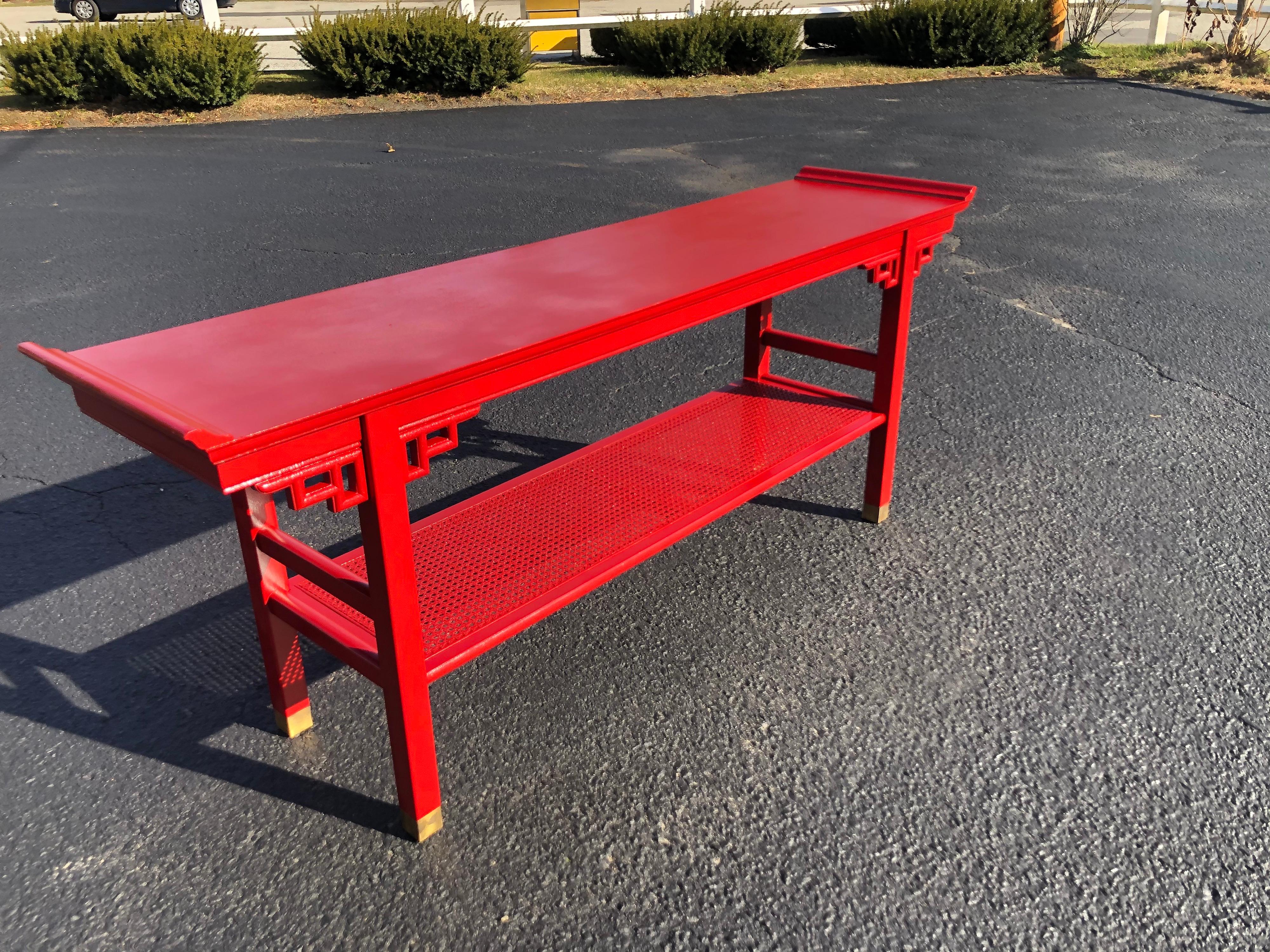 American Baker Style Asian Two Tiered Console Table in Red
