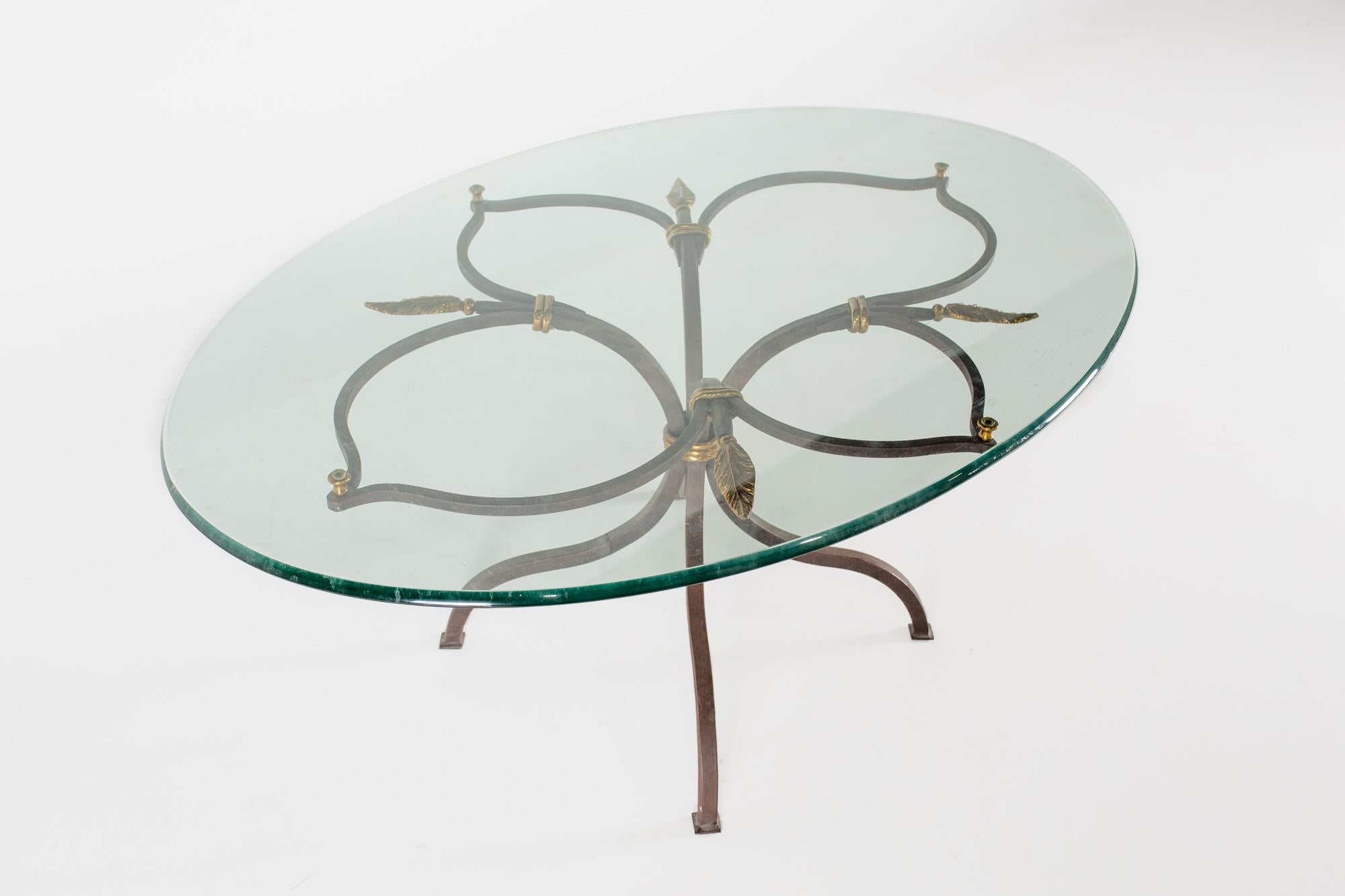 Modern Baker Style Clover Iron and Glass Coffee Table For Sale
