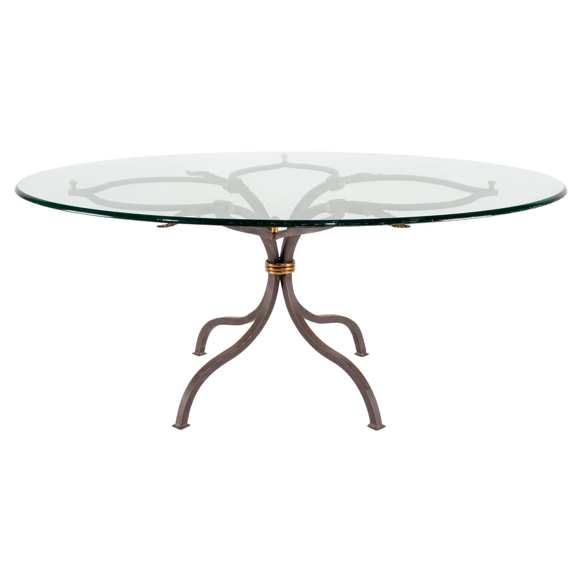 Baker Style Clover Iron and Glass Coffee Table