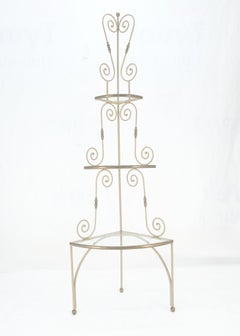 Baker Style Corner Rounded Wrought Iron Brass Glass Etagere Shelf Display c1940s
