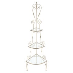 Baker Style Corner Rounded Wrought Iron Brass Glass Etagere Shelf Display c1940s