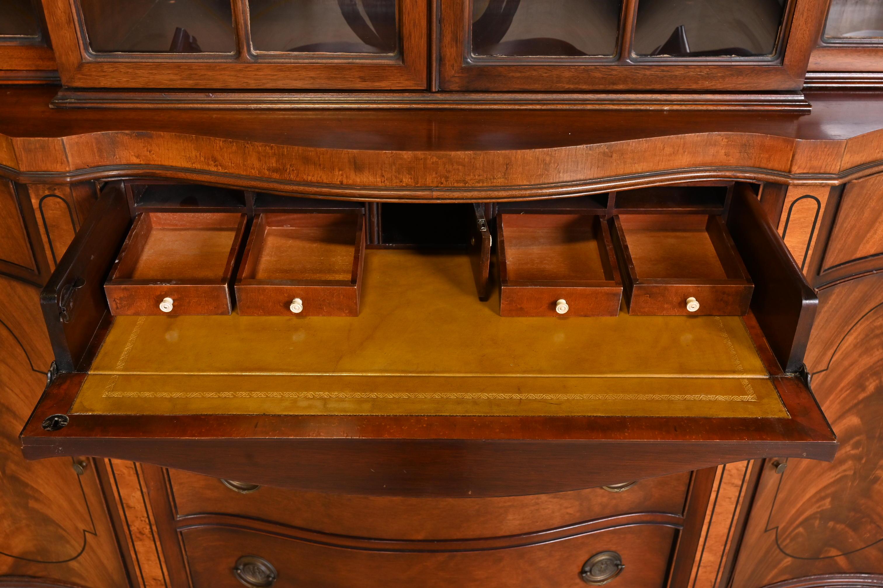 Baker Style Georgian Mahogany Breakfront Bookcase Cabinet with Secretary Desk 3