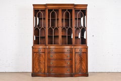 Baker Style Georgian Mahogany Breakfront Bookcase Cabinet with Secretary Desk