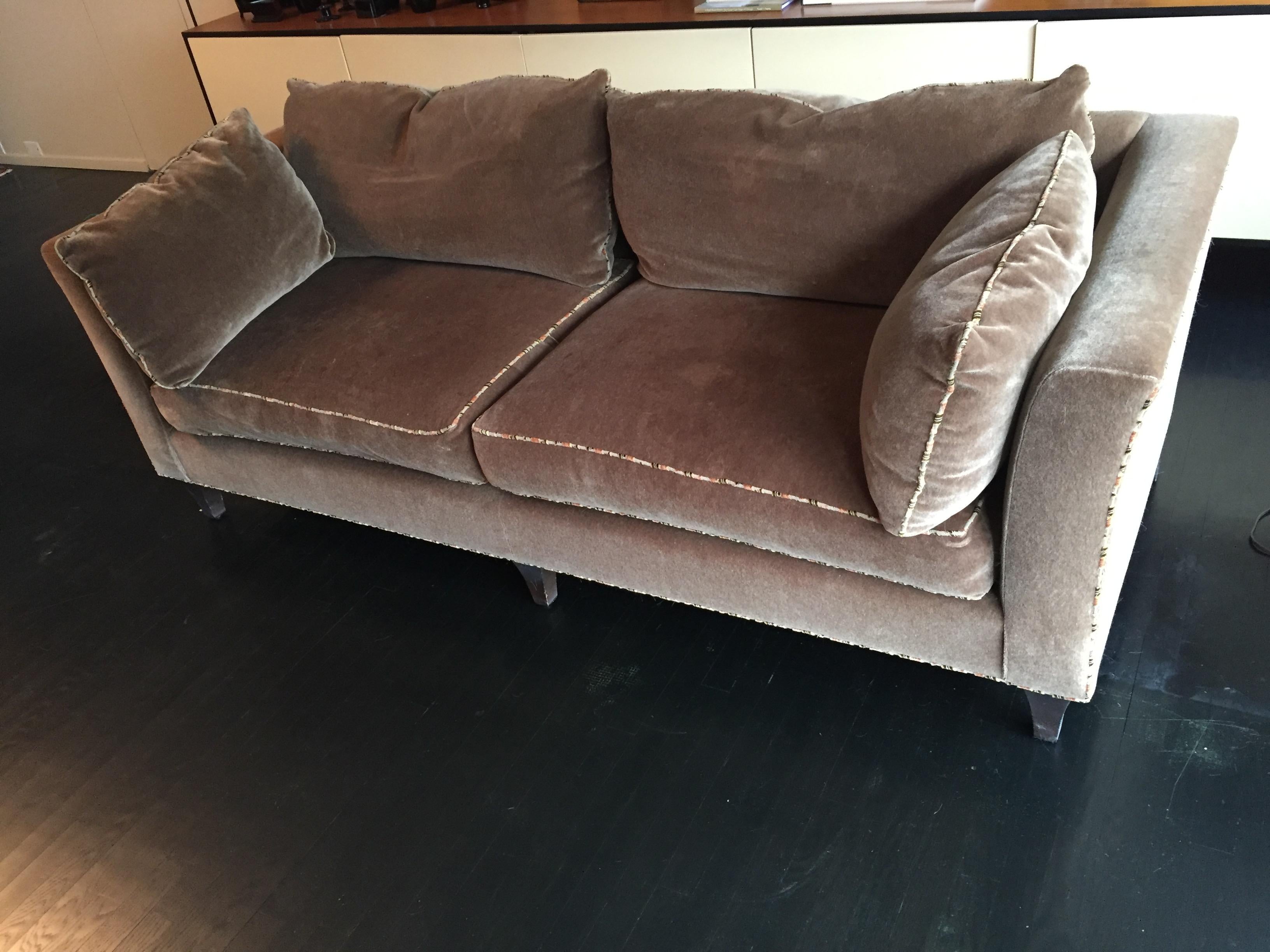 mushroom velvet sofa