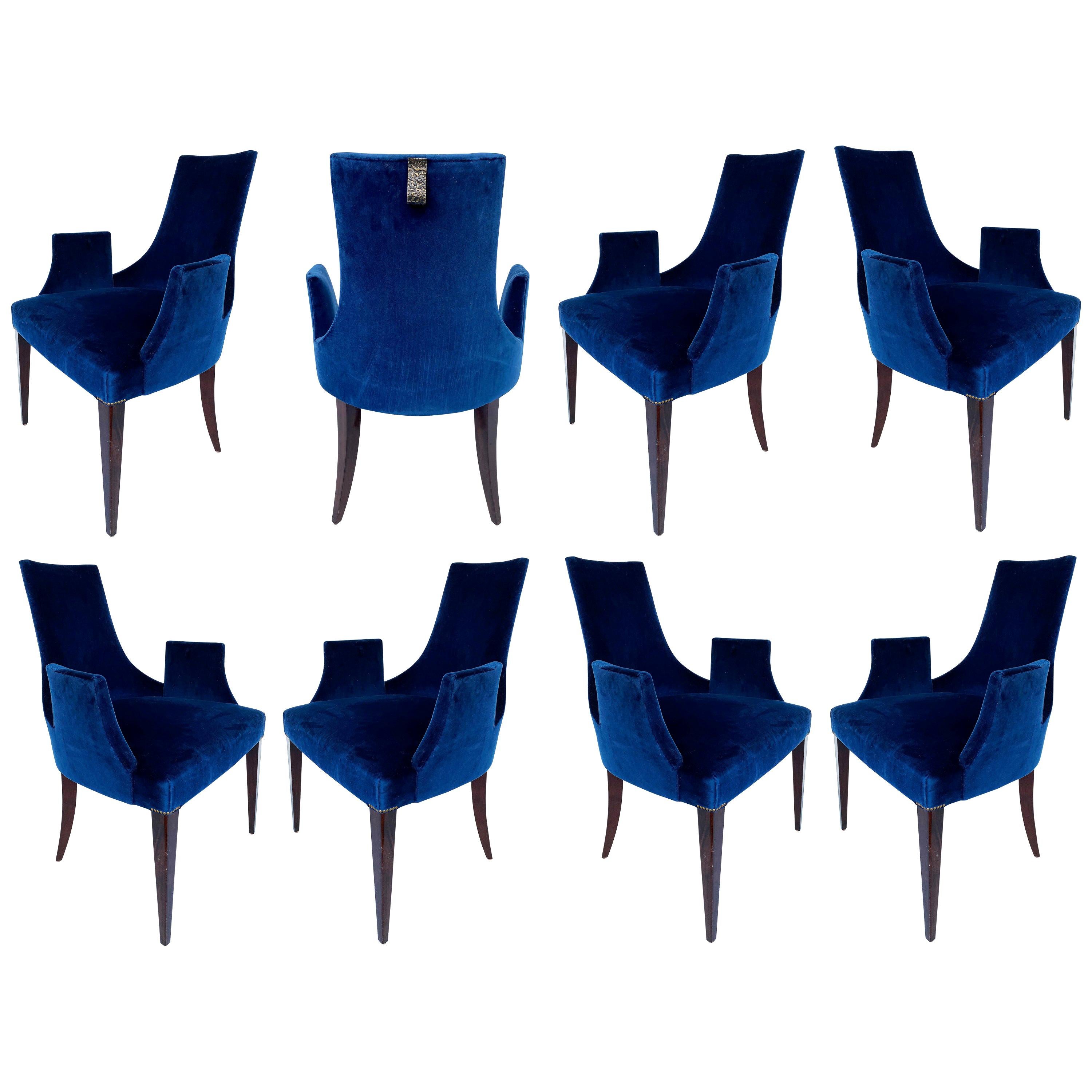 Baker Thomas Pheasant "Shell" Dining Chairs, Set of 8 in Navy Velvet
