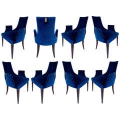 Baker Thomas Pheasant "Shell" Dining Chairs, Set of 8 in Navy Velvet