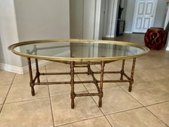 Baker Tortoise Shell Faux Bamboo Oval Glass Cocktail Coffee Table