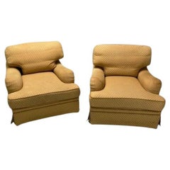 Baker, Traditional Style, Large Swivel Chairs, Beige Fabric, Re-Upholstery