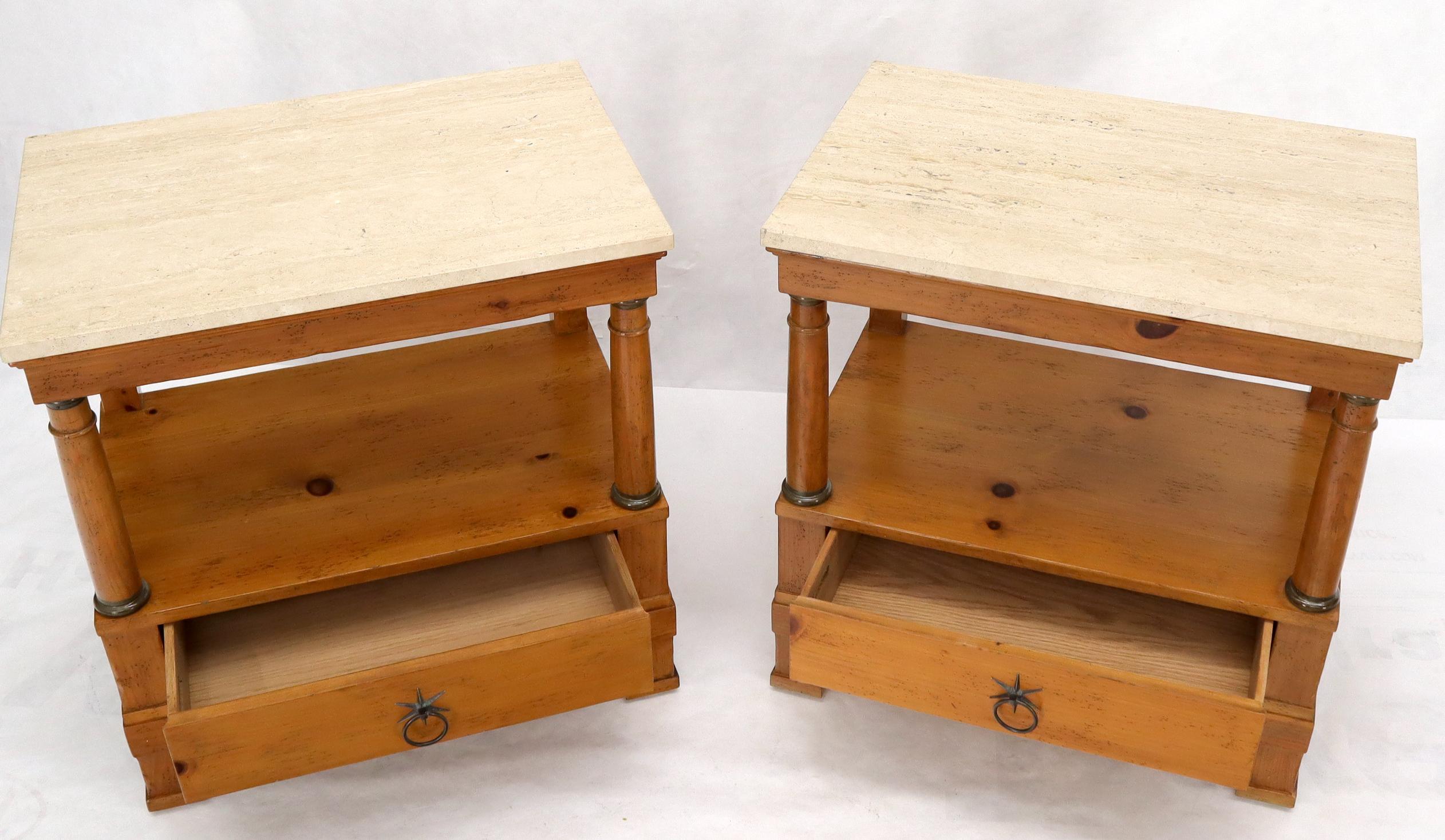 Baker Travertine Top One Drawer End Tables Nightstands 2