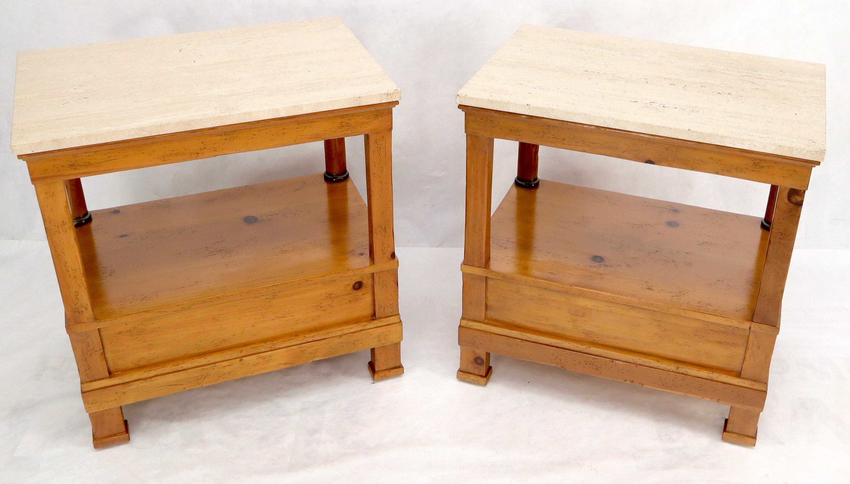 Baker Travertine Top One Drawer End Tables Nightstands 8
