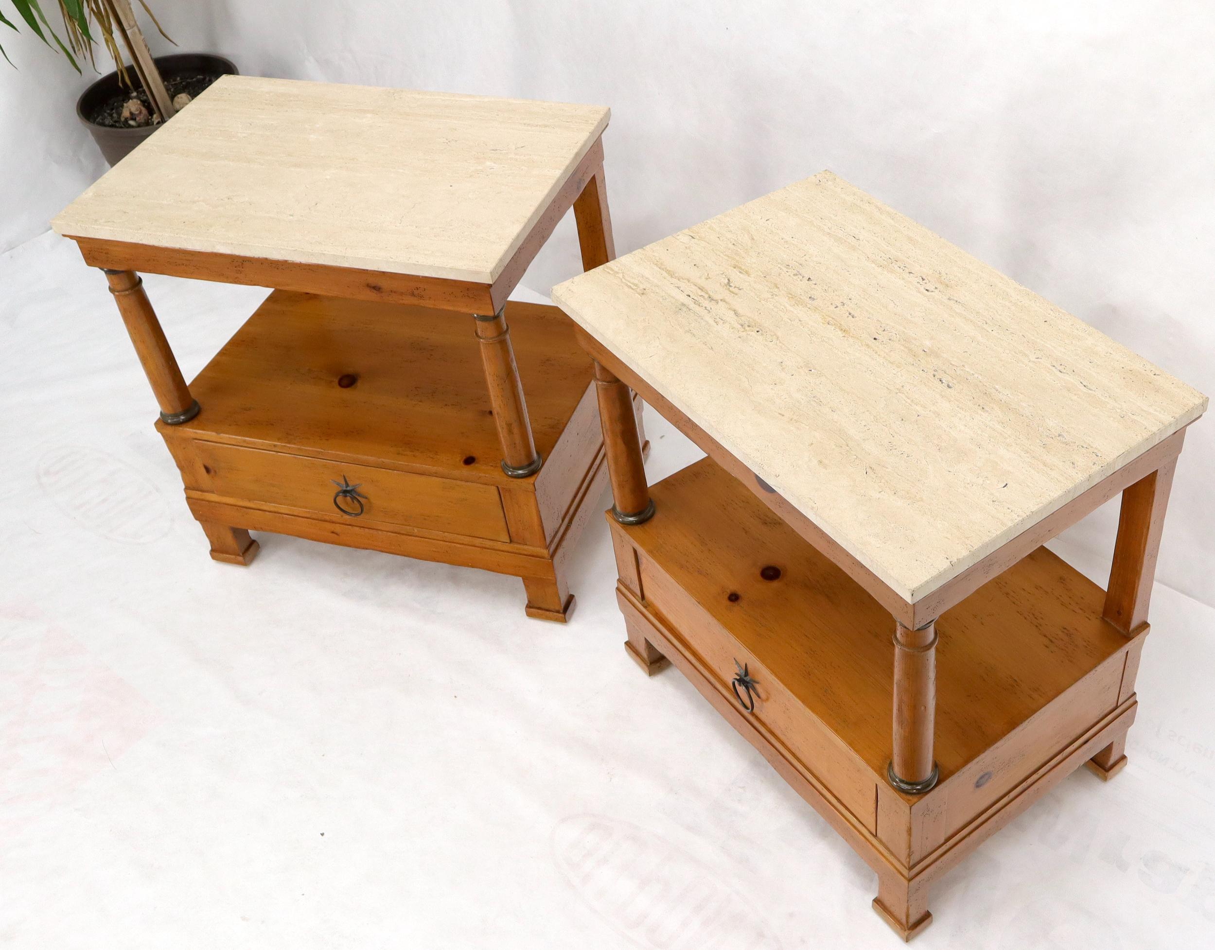 20th Century Baker Travertine Top One Drawer End Tables Nightstands