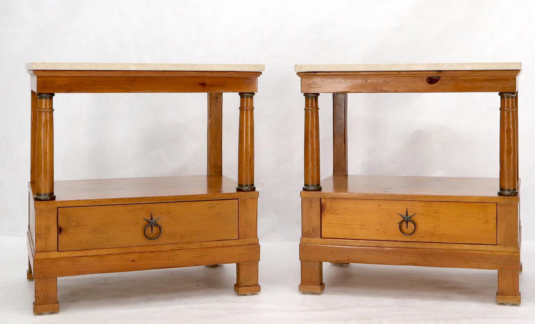 Pine Baker Travertine Top One Drawer End Tables Nightstands