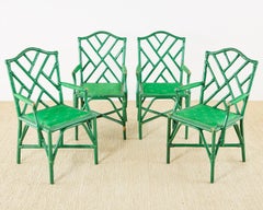 Baker Trompe l'oeil Card Table with Rattan Armchairs