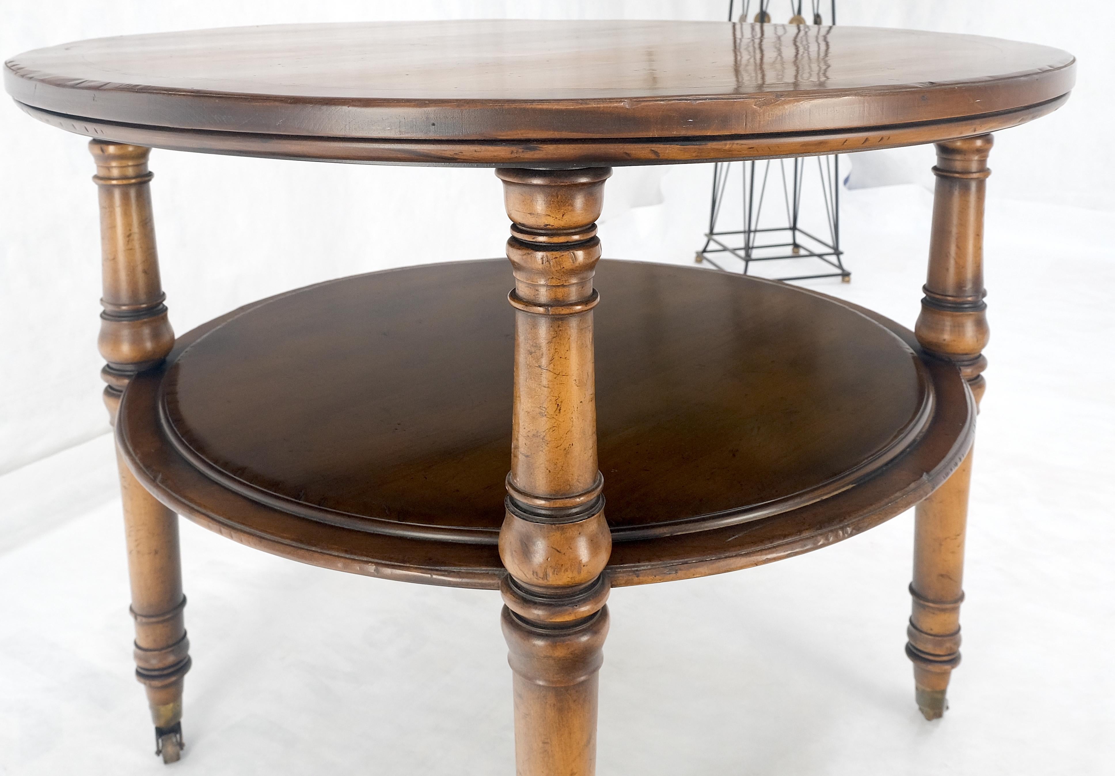 Mid-Century Modern Baker Turned Legs Round Two Tier Occasional Center Serving Table Stand MINT For Sale
