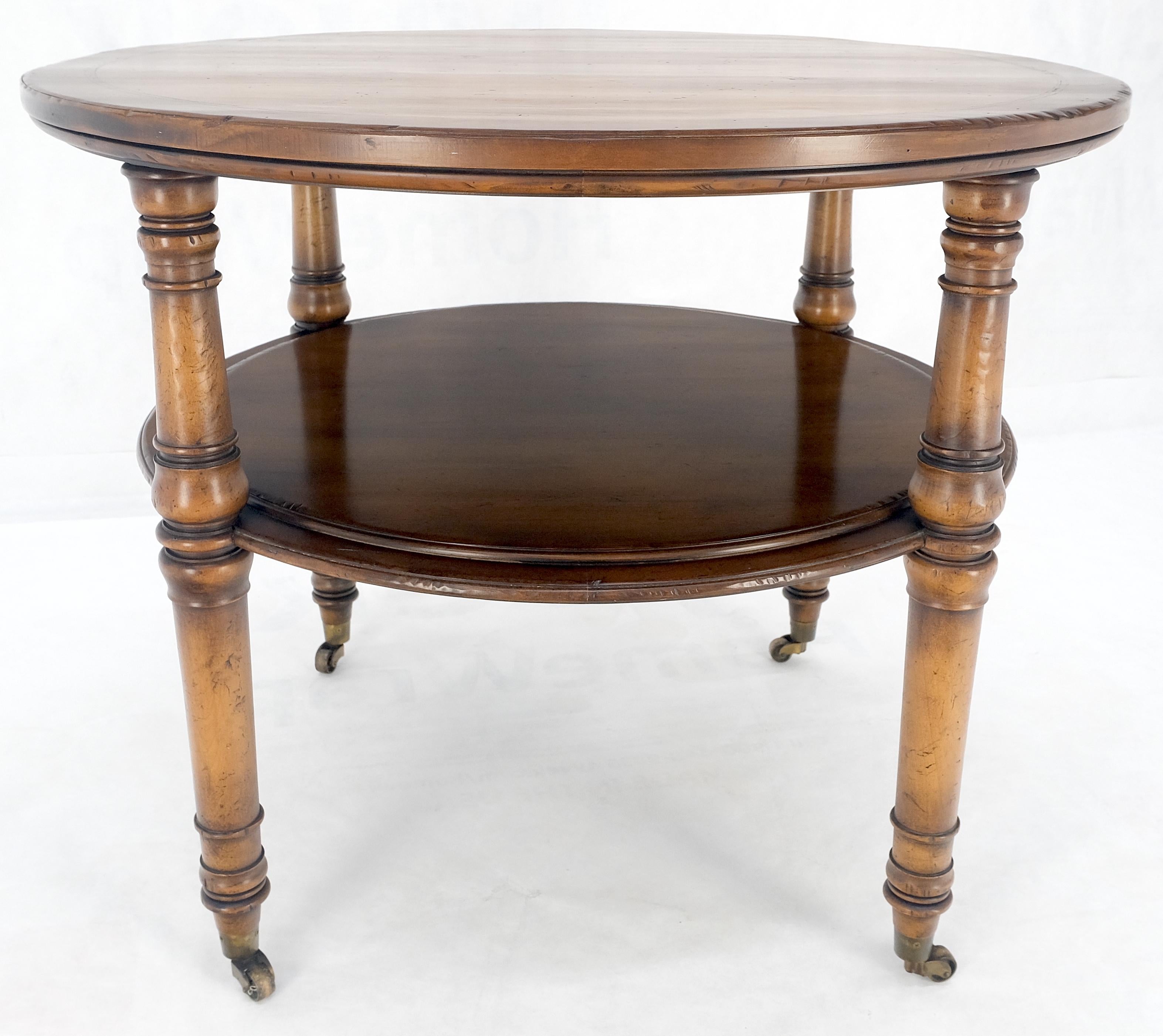 Lacquered Baker Turned Legs Round Two Tier Occasional Center Serving Table Stand MINT For Sale