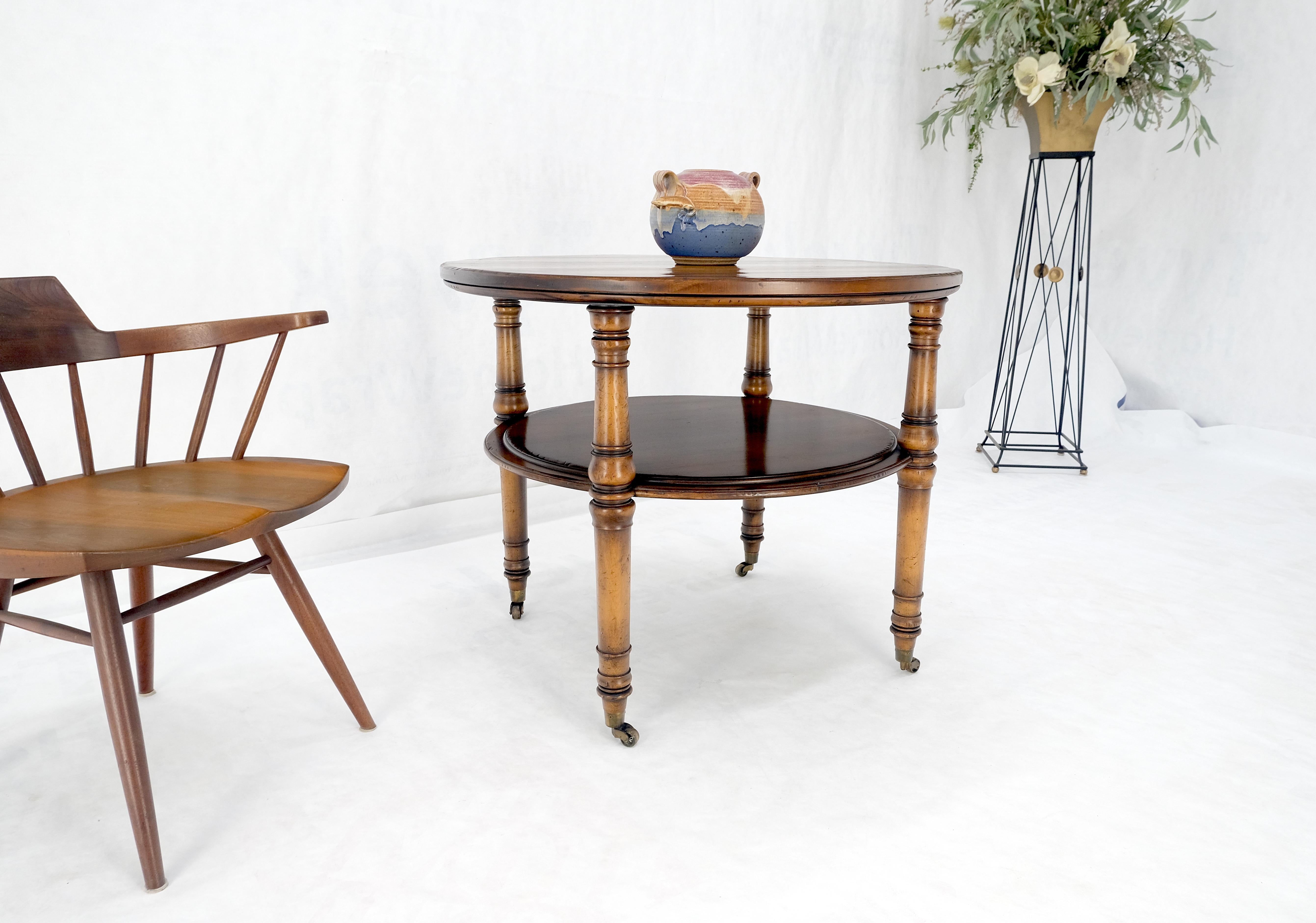 Baker Turned Legs Round Two Tier Occasional Center Serving Table Stand MINT For Sale 2
