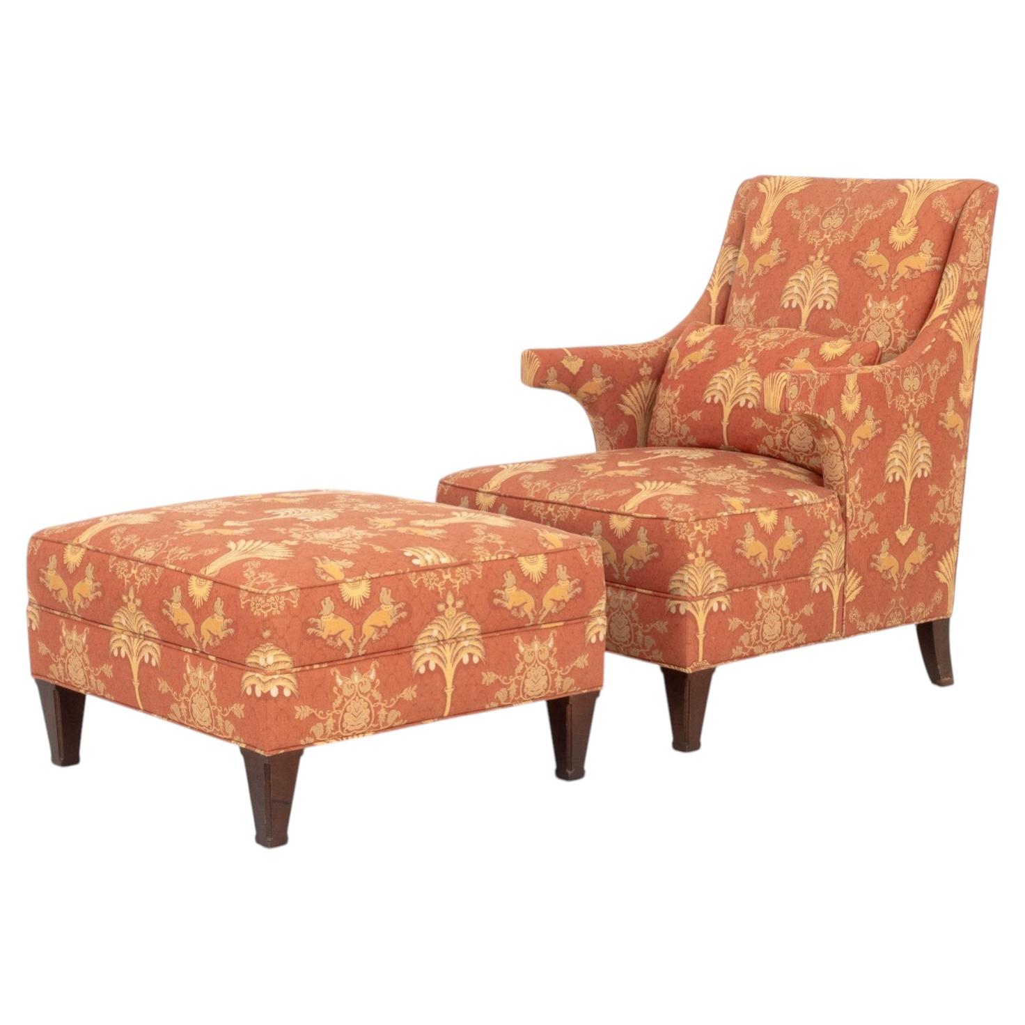 Baker Upholstered Wingback Armchair and Ottoman